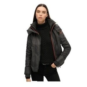 Superdry Pop Zip Hooded Arctic SD-Windcheater Ski Jacket Charcoal Coral  4‎